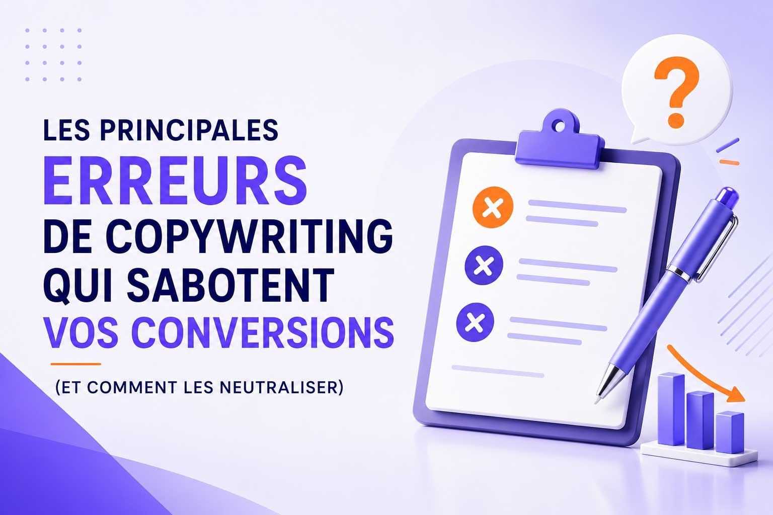 Les principales erreurs de copywriting qui sabotent vos conversions Les principales erreurs de copywriting qui sabotent les conversions d'un site web ou d'une page de vente