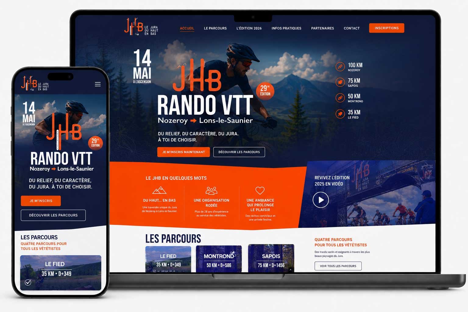 Site internet du Jura du Haut en Bas réalisé par JKS Communication, affiché sur ordinateur et mobile