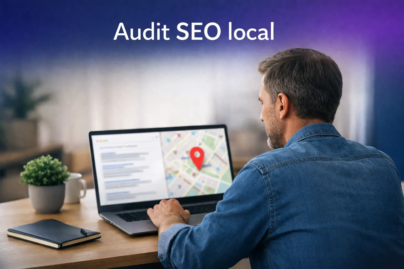 Audit SEO local Dirigeante de TPE consultant la visibilité locale de son entreprise sur un ordinateur à Lons-le-Saunier
