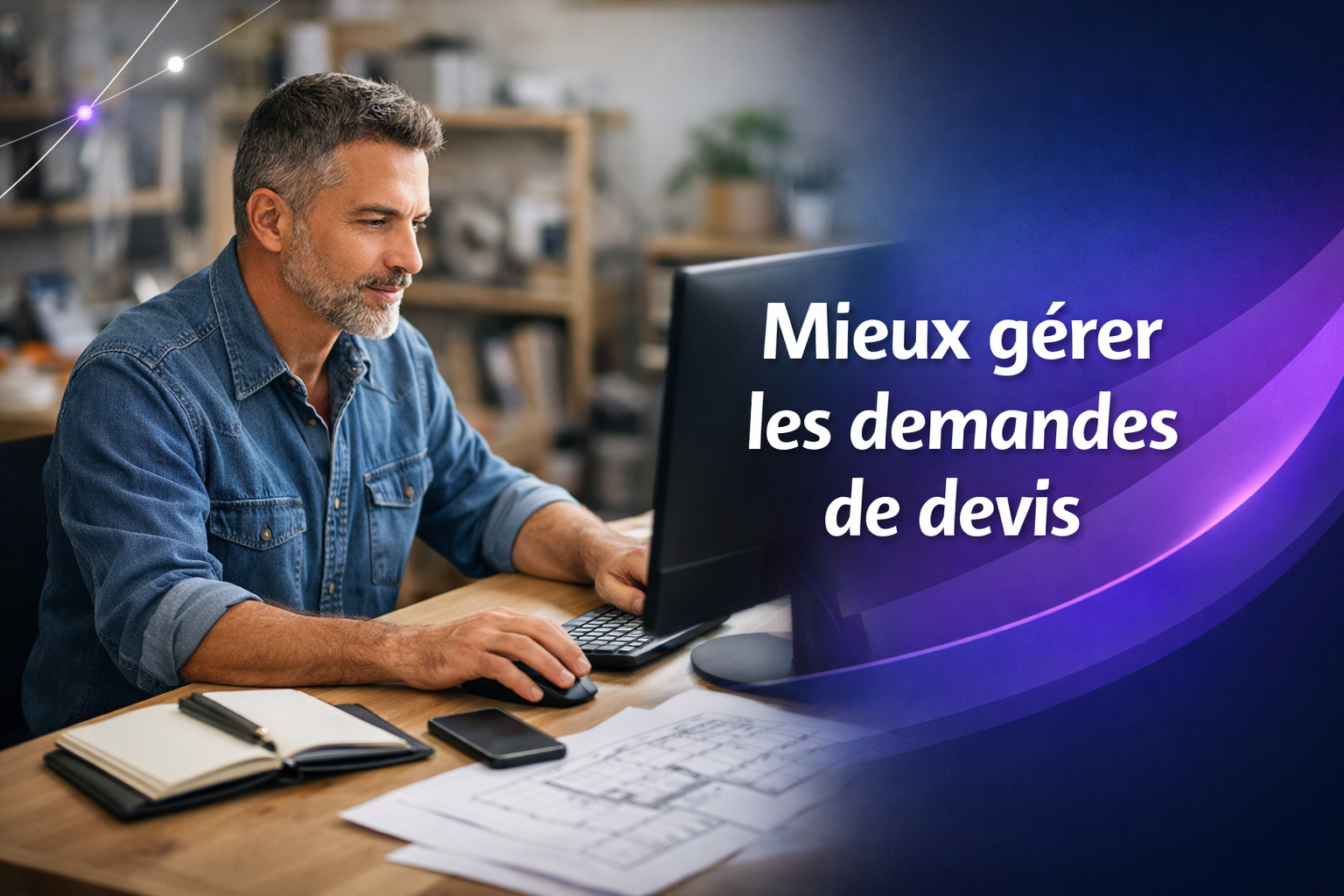 Mieux gérer les demandes de devis Artisan consultant les demandes de devis reçues sur son ordinateur dans son atelier